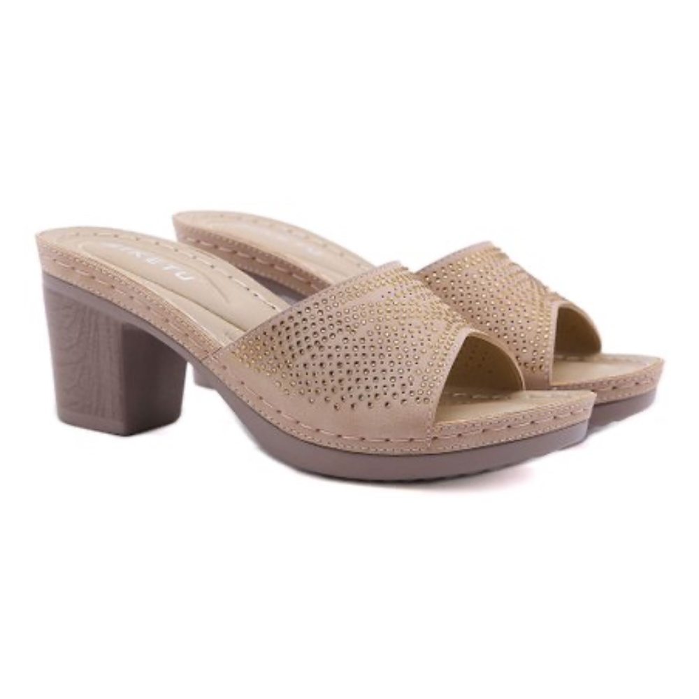 Siketu Beige Rhinestone Heel Sandal Size 9.5